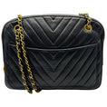 Load image into Gallery viewer, Chanel Vintage Black Leather Chevron Stitched Shoulder Bag