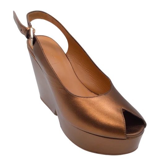 Robert Clergerie Dylan Copper Metallic Leather Platform Wedge Sandals