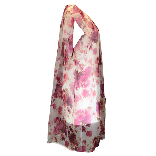 Dries Van Noten Ivory / Pink Multi Darlasi Floral Printed Silk Dress