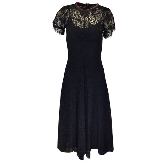 Proenza Schouler Black Short Sleeved Printed Lace Dress
