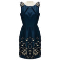Load image into Gallery viewer, Oscar de la Renta Navy Embellished Sleeveless Silk Cocktail Dress
