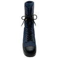 Load image into Gallery viewer, Chanel Blue Denim and Black Leather Lace Up Combat Boots