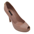 Load image into Gallery viewer, Louis Vuitton Nude / Gold Monogram Lock Detail Calfskin Leather Peep Toe Pumps