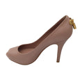 Load image into Gallery viewer, Louis Vuitton Nude / Gold Monogram Lock Detail Calfskin Leather Peep Toe Pumps