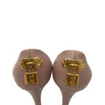 Load image into Gallery viewer, Louis Vuitton Nude / Gold Monogram Lock Detail Calfskin Leather Peep Toe Pumps