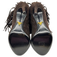 Load image into Gallery viewer, Prada Dark Brown Suede Fringe Peep Toe Booties