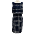 Load image into Gallery viewer, Oscar de la Renta Navy / White Boucle Tweed Windowpane Check Sheath Dress