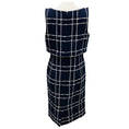 Load image into Gallery viewer, Oscar de la Renta Navy / White Boucle Tweed Windowpane Check Sheath Dress