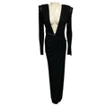 Load image into Gallery viewer, Versace Black Long Sleeved Deep V-Neck Leather Trimmed Jersey Stretch Maxi Dress