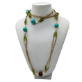 Load image into Gallery viewer, Chanel 2005 Turquoise, Pearl, Amethyst, and Green Stone Embellished Long Gold Chain Necklace