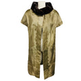 Load image into Gallery viewer, J. Mendel Olive Green / Brown Mink Fur Collar Short Sleeved Lamb Fur Coat with Silk Lining