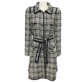 Load image into Gallery viewer, Edward Achour Black / White Belted Tweed Coat with Crystal Buttons