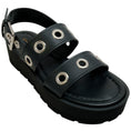 Load image into Gallery viewer, Gianvito Rossi Black Leather Double Strap Platform Sandals with Grommets