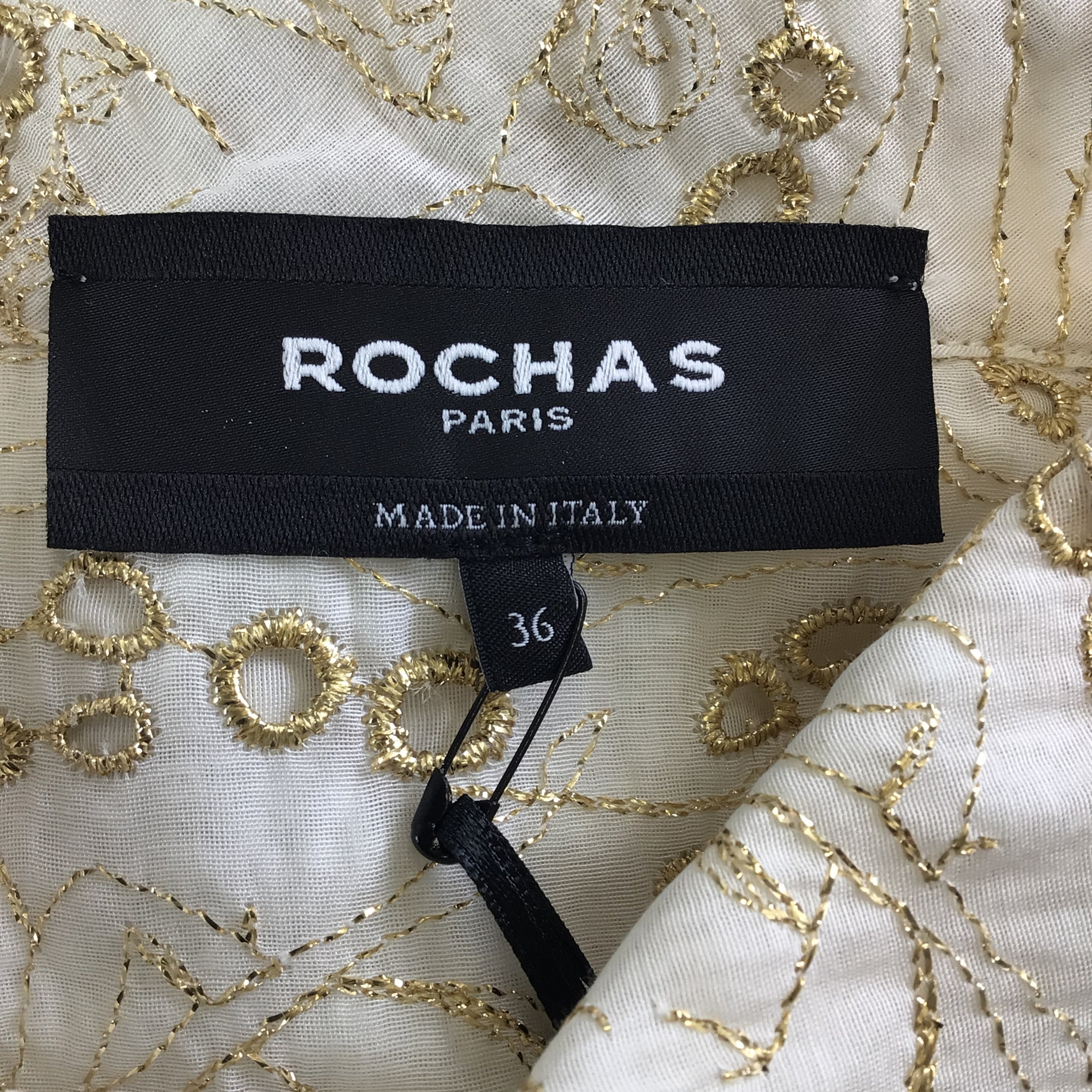 Rochas Ivory / Gold Metallic Embroidered Eyelet Blouse