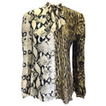 Load image into Gallery viewer, Roberto Cavalli Ivory / Tan / Black Multi Animal Print Tie-Neck Paneled Top