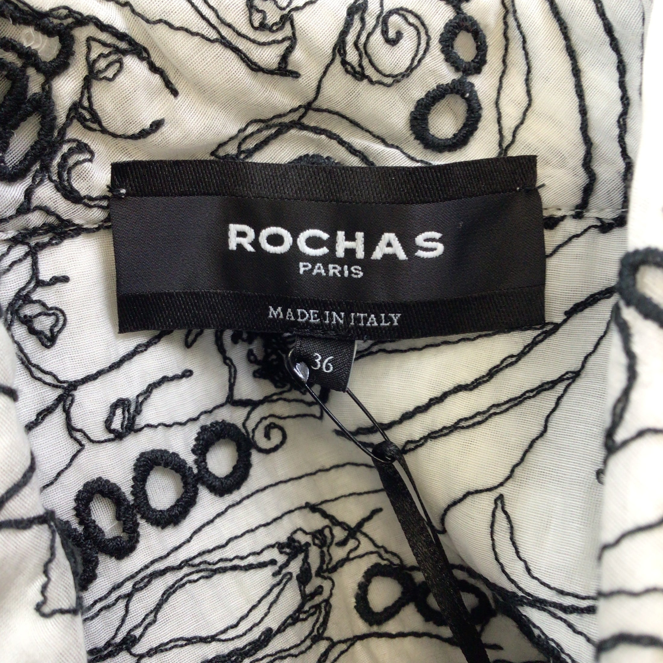Rochas White / Black Embroidered Eyelet Blouse