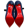 Load image into Gallery viewer, Christian Louboutin Navy Blue Suede Circus Nana 100 Booties with Black Velvet Laces