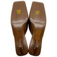 Load image into Gallery viewer, Prada Brown Satin Square Toe Mules with Logo Heel