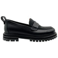 Load image into Gallery viewer, Loro Piana Black Leather Lug Sole Loafers with Charcoal Cashmere