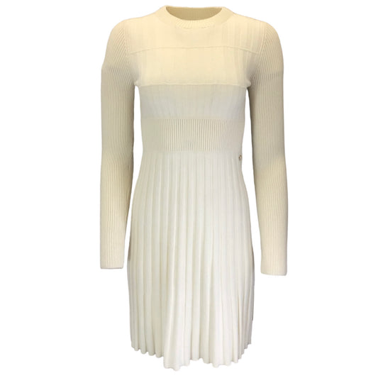Chanel Ivory 2018 Long Sleeved Wool Knit Sweater Dress