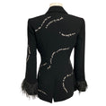 Load image into Gallery viewer, Cinq a Sept Black Cheyenne Script Embroidered Blazer with Feather Trim