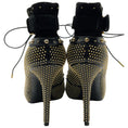 Load image into Gallery viewer, Alexander McQueen Black Suede / Leather Peep Toe Lace Up Booties with Gold Studs