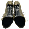 Load image into Gallery viewer, Alexander McQueen Black Suede / Leather Peep Toe Lace Up Booties with Gold Studs