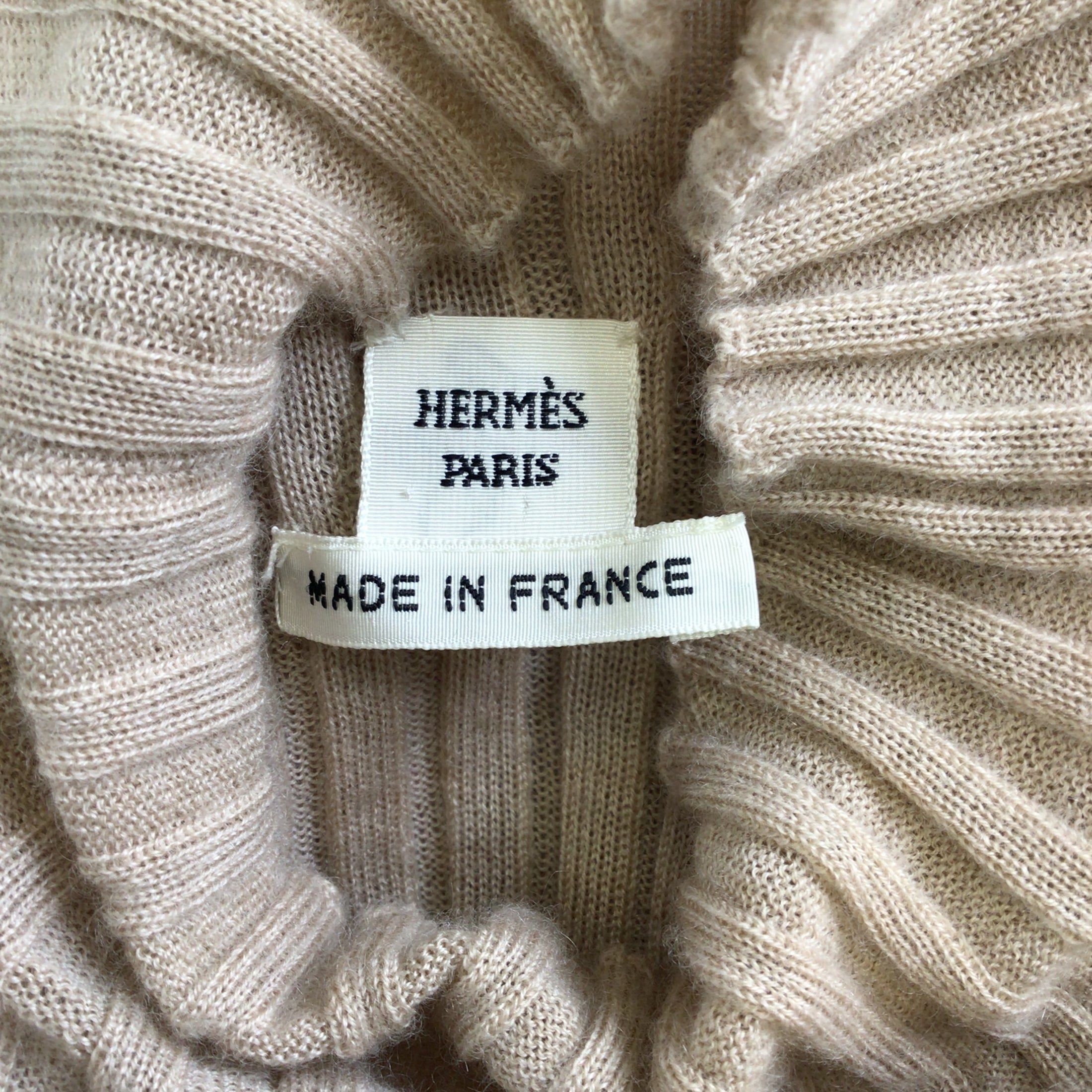 Hermes Tan Long Sleeved Mock Neck Ribbed Knit Cashmere Sweater