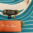 Load image into Gallery viewer, Loro Piana Teal / White Striped Short Sleeved Cashmere and Silk Knit Fontvieille Girocollo Sweater