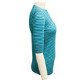 Load image into Gallery viewer, Loro Piana Teal / White Striped Short Sleeved Cashmere and Silk Knit Fontvieille Girocollo Sweater
