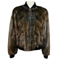 Load image into Gallery viewer, J. Mendel Slate Blue / Brown Mink Fur Zip Front Bomber Jacket with Black Ribbed Knit Trim
