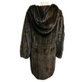 Load image into Gallery viewer, Giuliana Teso Brown / Slate Blue Hooded Mink Fur Coat with Perforated Detail
