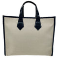 Load image into Gallery viewer, Maria Oliver Beige / Navy Blue Linen and Crocodile Martina Tote Bag