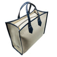 Load image into Gallery viewer, Maria Oliver Beige / Navy Blue Linen and Crocodile Martina Tote Bag