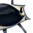 Load image into Gallery viewer, Maria Oliver Beige / Navy Blue Linen and Crocodile Martina Tote Bag