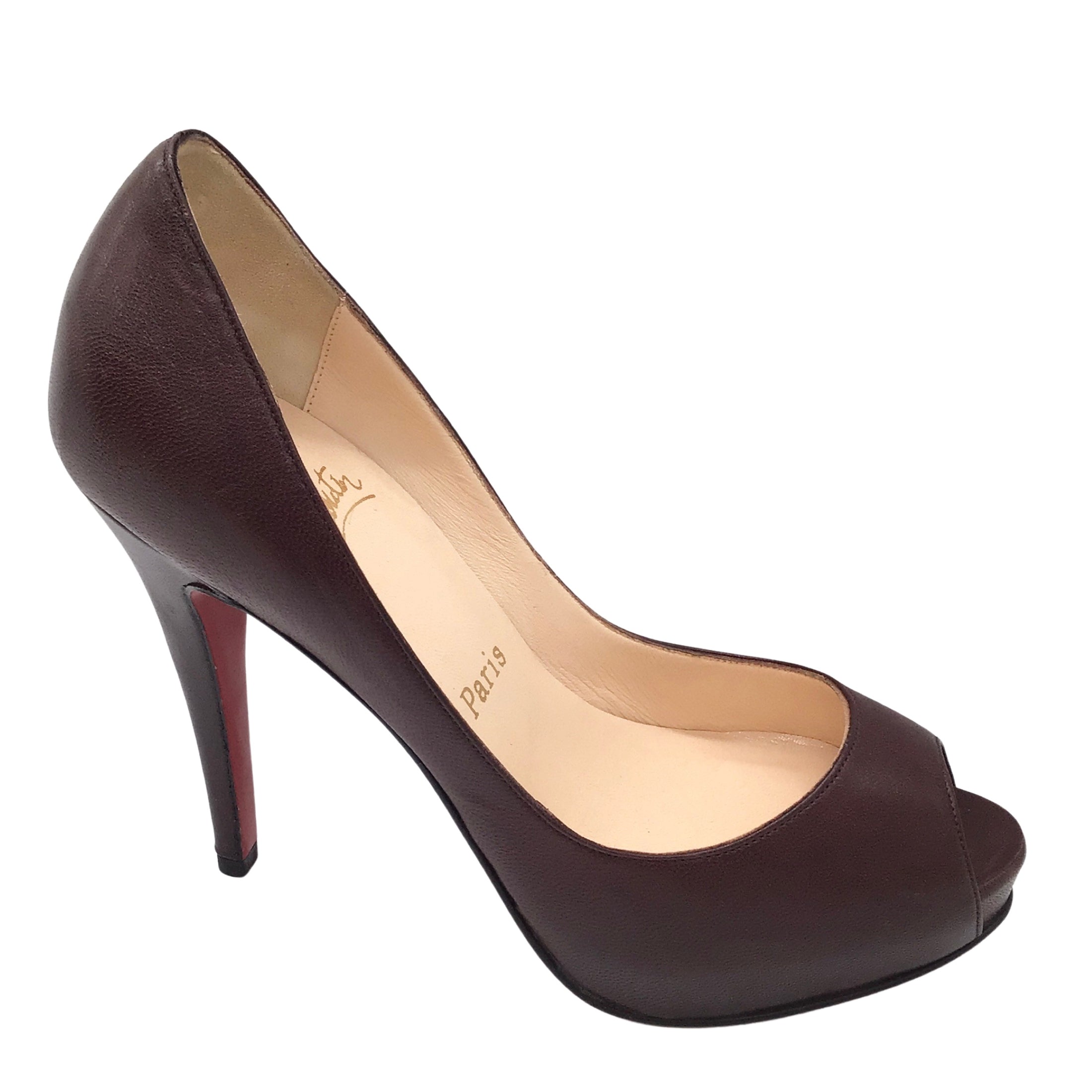 Christian Louboutin Brown Very Prive 120 Peep Toe Leather Pumps