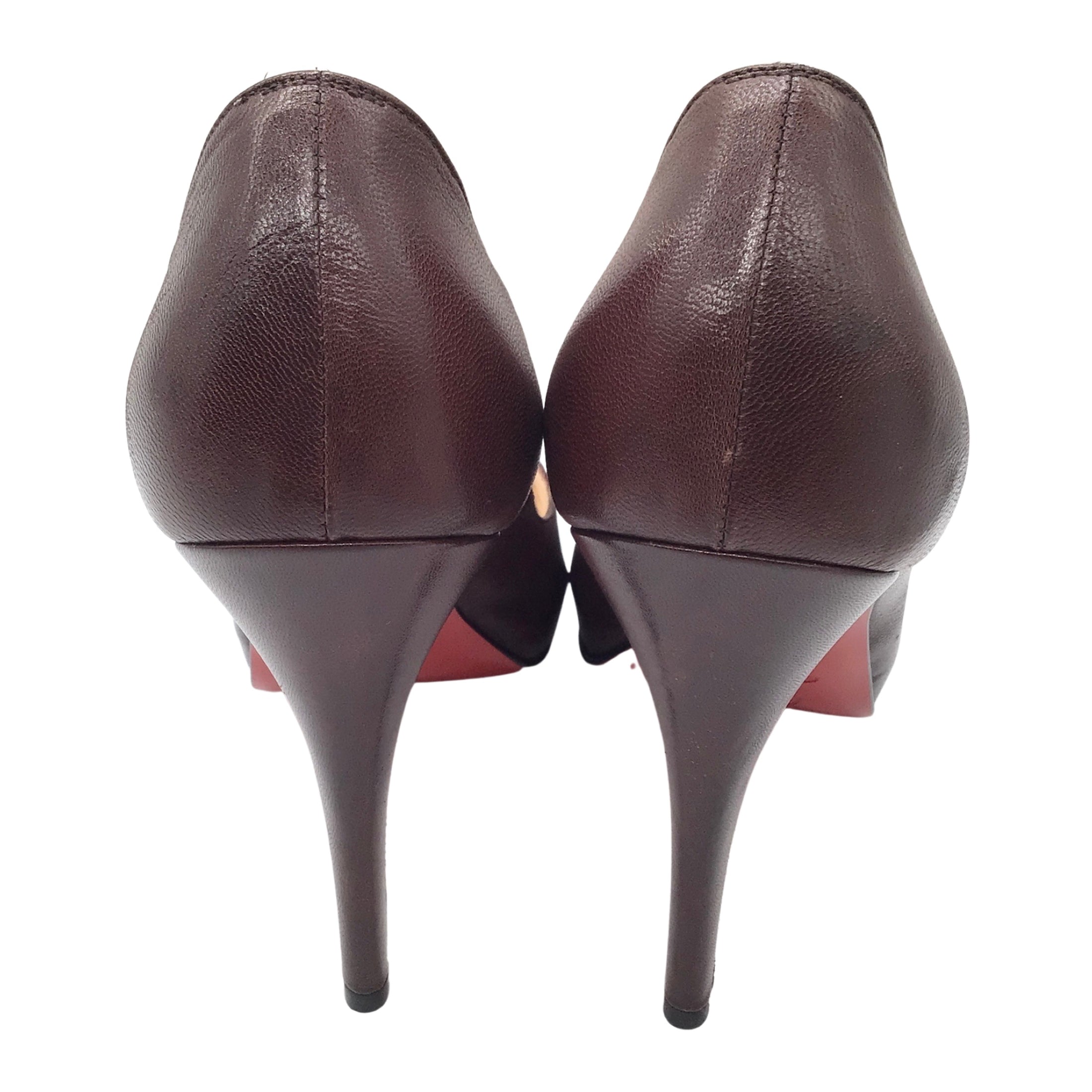 Christian Louboutin Brown Very Prive 120 Peep Toe Leather Pumps