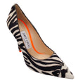 Load image into Gallery viewer, Jimmy Choo Black / White Love 100 Asymmetric Genuine Calf Hair Pointed Toe Pump in Zebra Print Calf Hair