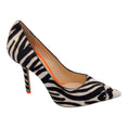 Load image into Gallery viewer, Jimmy Choo Black / White Love 100 Asymmetric Genuine Calf Hair Pointed Toe Pump in Zebra Print Calf Hair