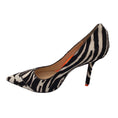 Load image into Gallery viewer, Jimmy Choo Black / White Love 100 Asymmetric Genuine Calf Hair Pointed Toe Pump in Zebra Print Calf Hair