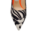Load image into Gallery viewer, Jimmy Choo Black / White Love 100 Asymmetric Genuine Calf Hair Pointed Toe Pump in Zebra Print Calf Hair