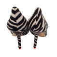Load image into Gallery viewer, Jimmy Choo Black / White Love 100 Asymmetric Genuine Calf Hair Pointed Toe Pump in Zebra Print Calf Hair