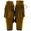 Load image into Gallery viewer, Saint Laurent Cognac Suede Fringe Lace Up Ankle Boots
