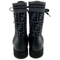 Load image into Gallery viewer, Fendi Black Leather & FF Motif Sock Knit Rockoko Combat Boots