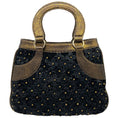 Load image into Gallery viewer, Oscar de la Renta Black Haircalf Flower Satchel with Bronze Python Handles