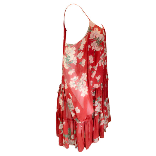 Magda Butrym Red Multi Floral Printed Cold Shoulder Silk Dress