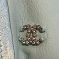 Load image into Gallery viewer, Chanel RARE Baby Blue Rhinestone CC Logo Lambskin Leather Trimmed Satin Bomber Jacket with CC Logo Buttons