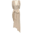Load image into Gallery viewer, Iro Ecru / Gold Lame Linen Cloven Asymmetrical Hem Dress
