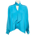 Load image into Gallery viewer, Libertine Turquoise Blue Hockney's Pool Slim Keith Tie Blouse