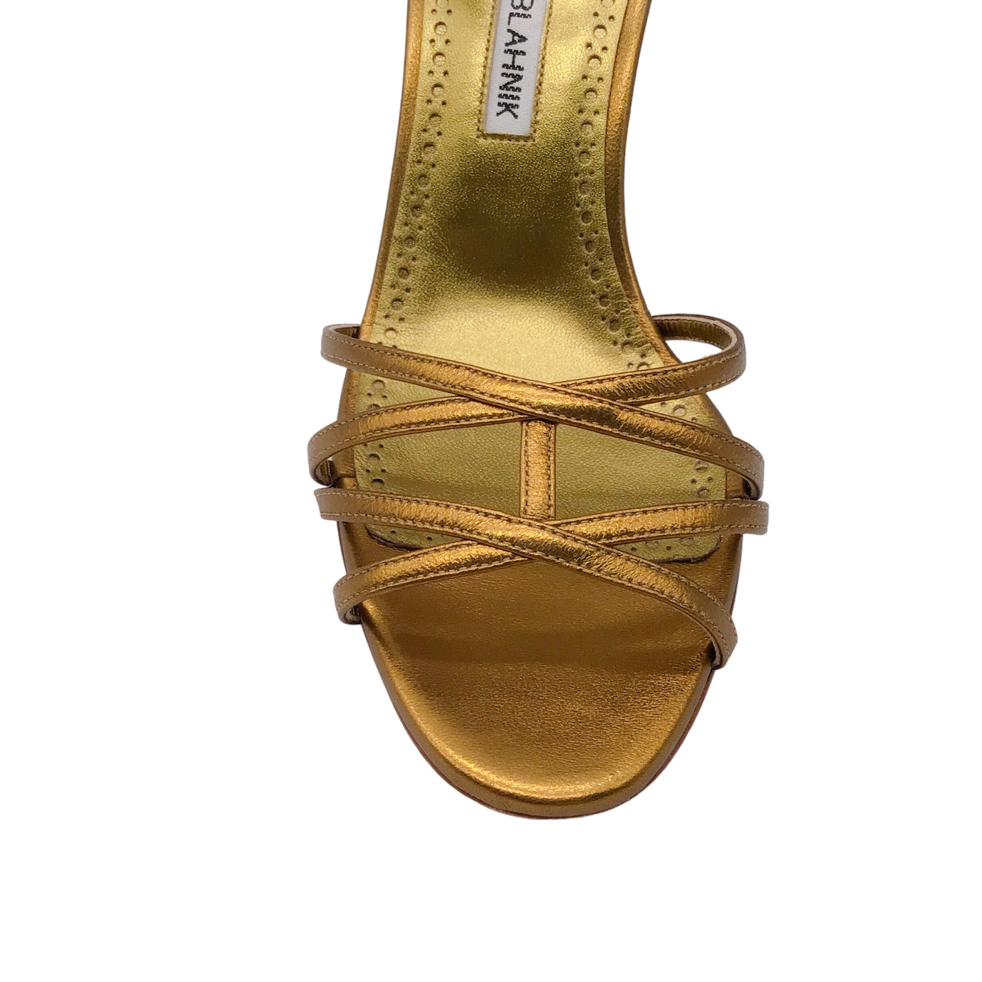 Manolo Blahnik Bronze Metallic Leather Ankle Strap Sandals